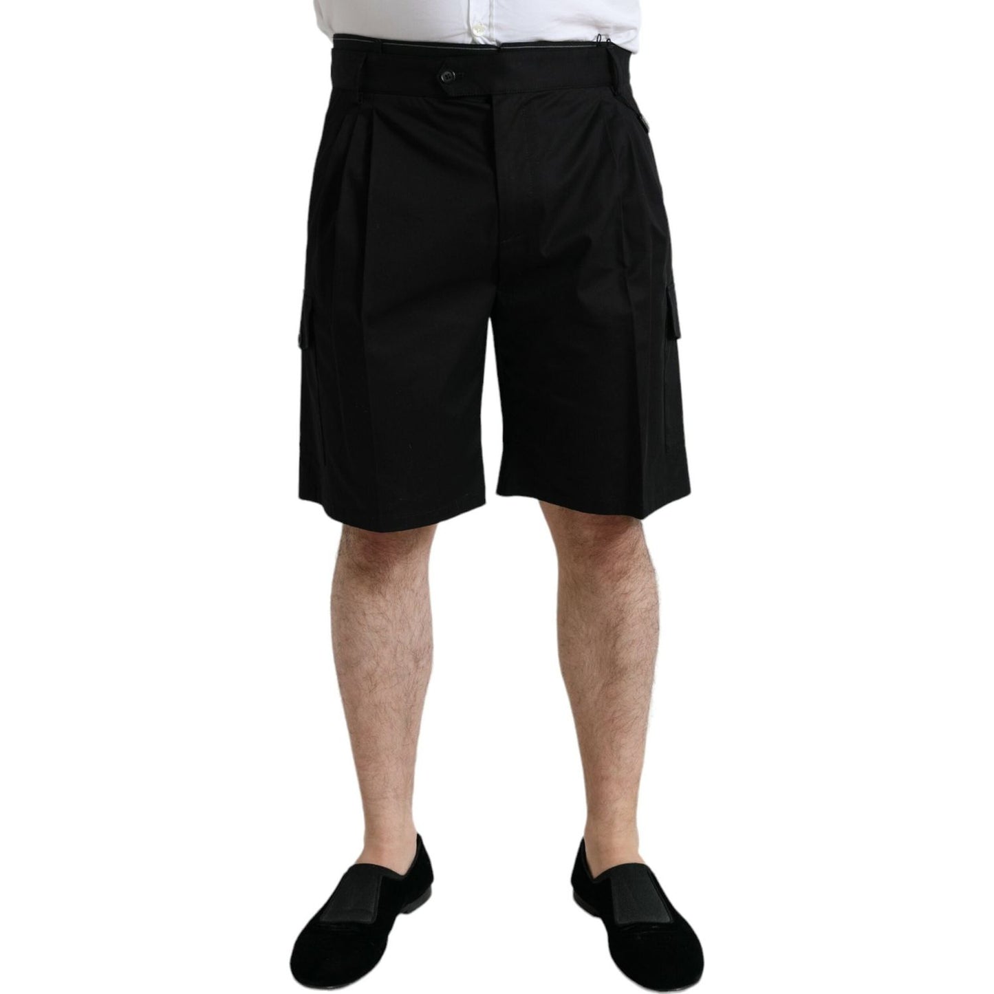 Dolce & Gabbana Sleek Designer Bermuda Cargo Shorts black-cotton-stretch-cargo-bermuda-shorts