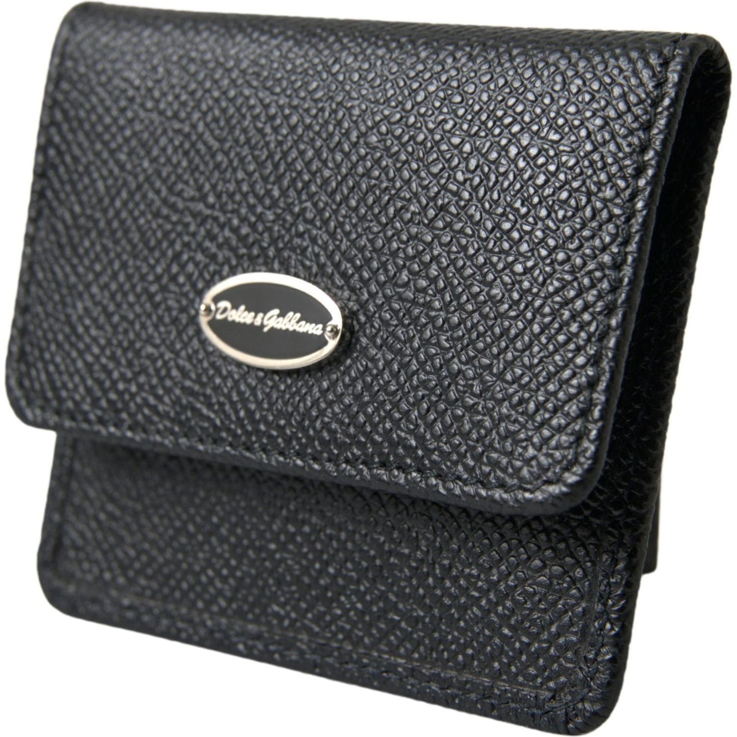 Dolce & Gabbana Elegant Leather Bifold Coin Purse Wallet black-textured-leather-bifold-logo-coin-purse-wallet
