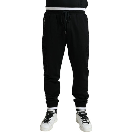 Dolce & Gabbana Elegant Black and White Cotton Joggers black-cotton-logo-sweatpants-jogging-pants-2