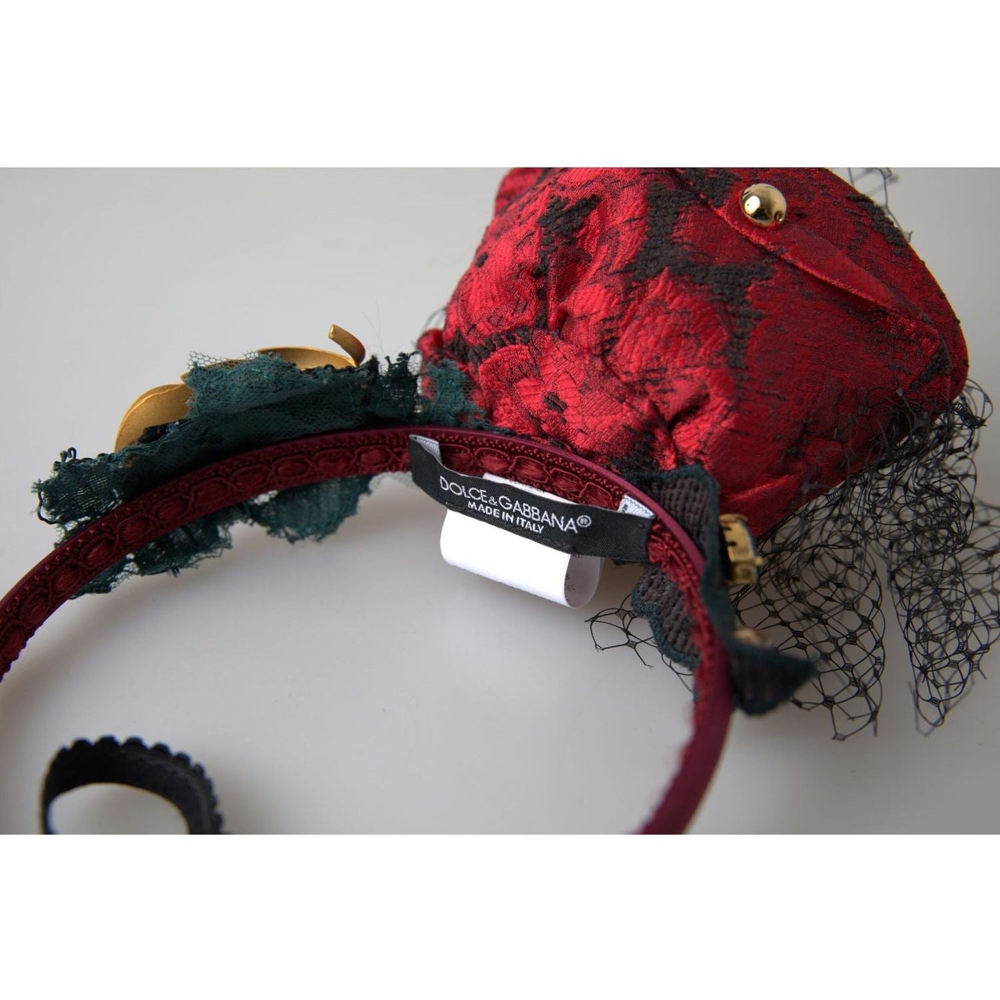 Dolce & Gabbana Enchanted Rose Crystal Headband Diadem red-with-multicolor-rose-silk-crystal-netted-logo-diadem-headband