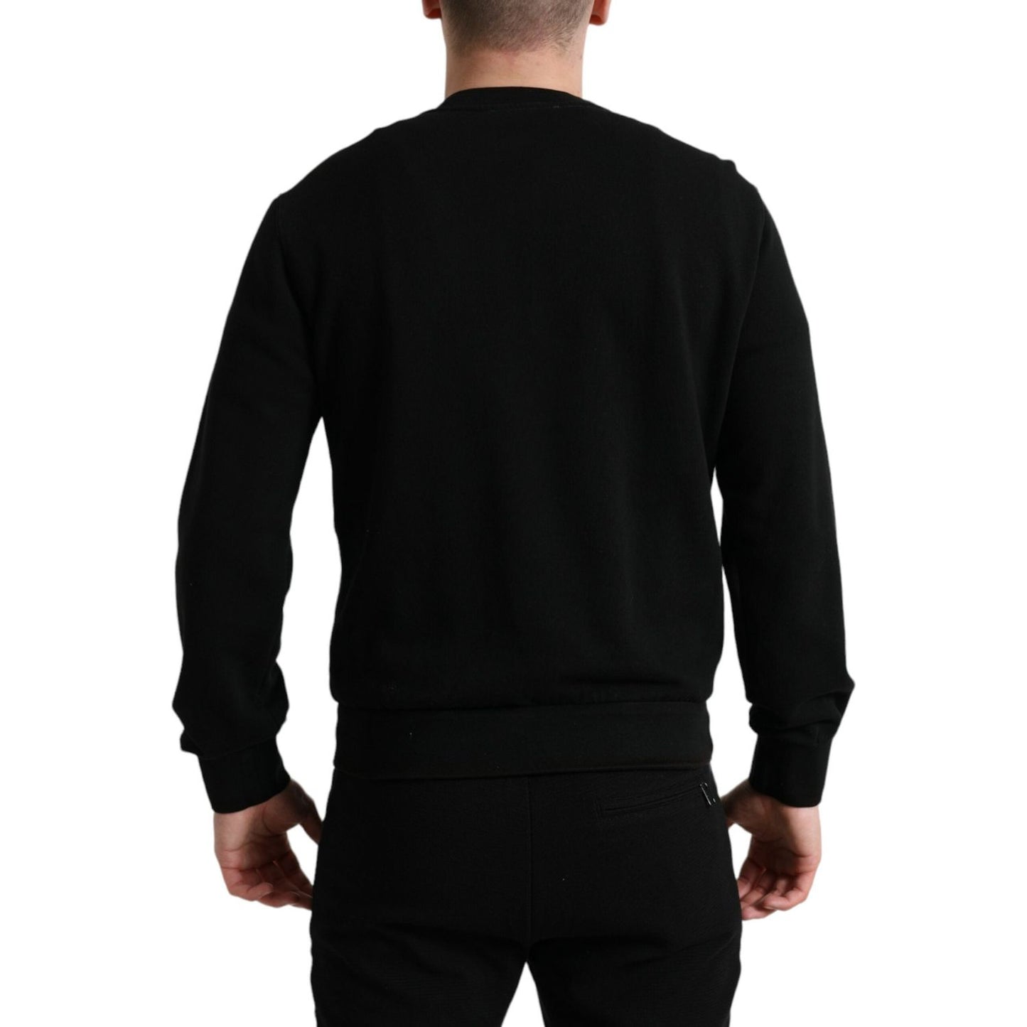 Dolce & Gabbana Elegant Crew Neck Cotton Blend Sweater black-cotton-crew-neck-men-pullover-sweater-1
