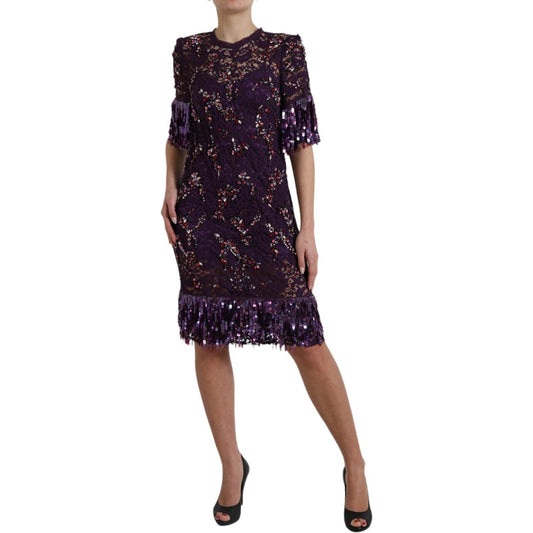 Dolce & GabbanaElegant Purple Floral Lace Crystal DressMcRichard Designer Brands£5529.00