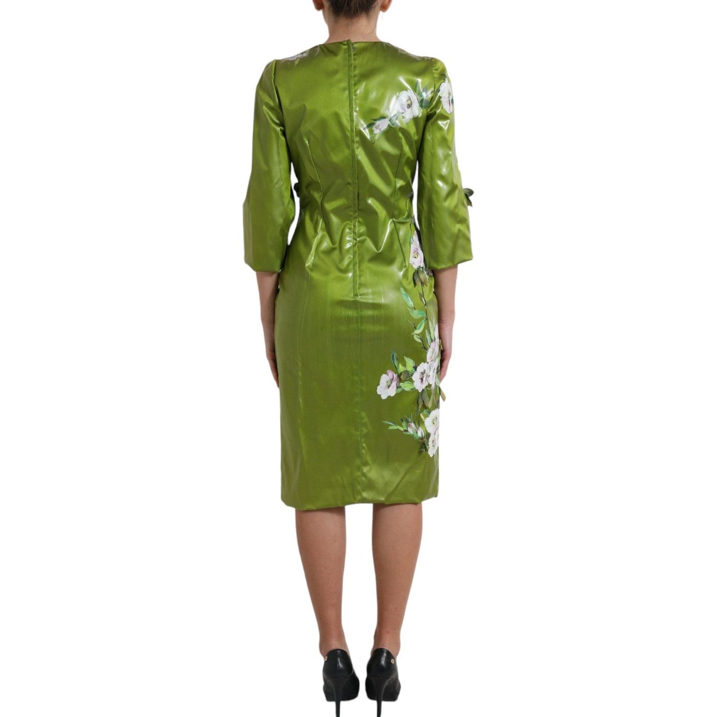 Dolce & Gabbana Floral Elegance Midi Sheath Dress WOMAN DRESSES green-floral-embellished-sheath-midi-dress