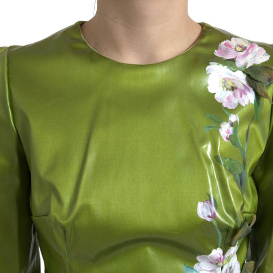 Dolce & Gabbana Floral Elegance Midi Sheath Dress WOMAN DRESSES green-floral-embellished-sheath-midi-dress