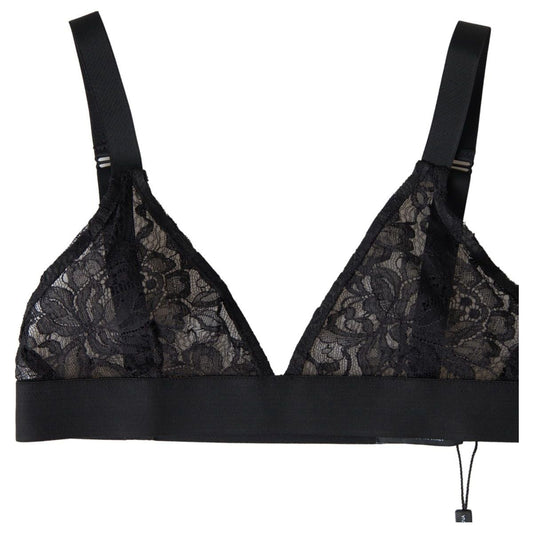 Dolce & Gabbana Elegant Floral Lace Stretch Balconcino Bra black-floral-lace-nylon-stretch-bra-underwear