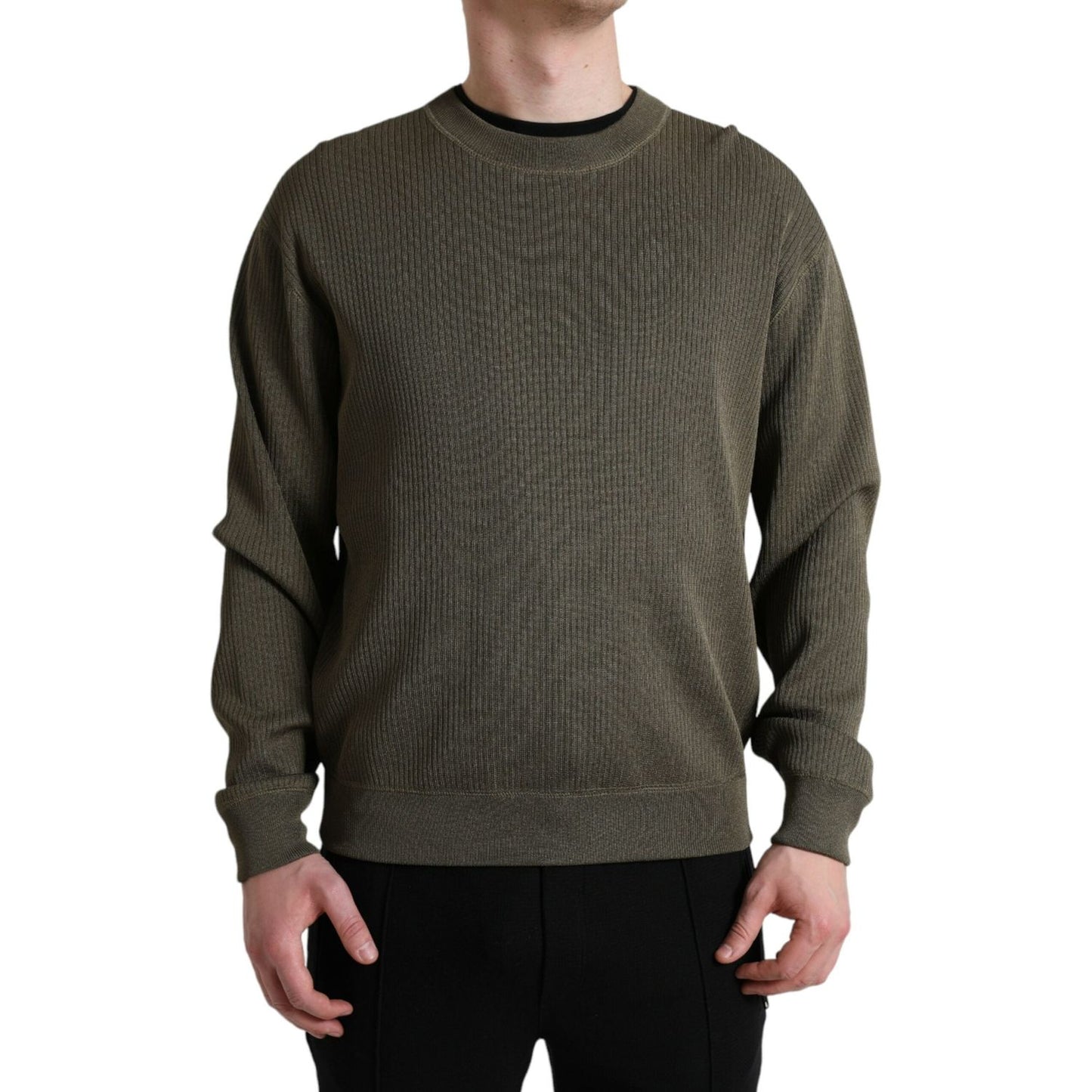 Dolce & Gabbana Elegant Green Crew Neck Sweater green-viscose-crew-neck-men-pullover-sweater