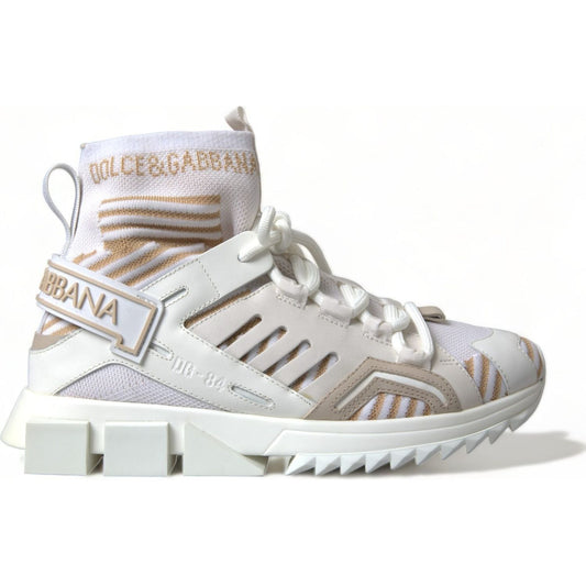 Dolce & Gabbana Elegant Sorrento Slip-On Sneakers in White and Beige white-beige-sorrento-socks-sneakers-shoes-1