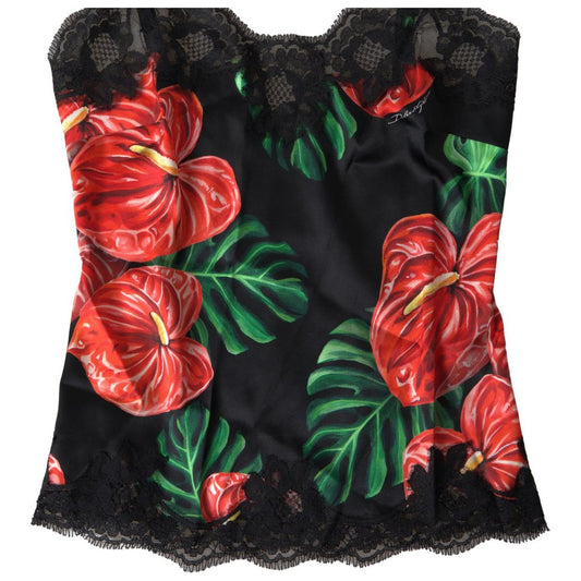 Dolce & Gabbana Anthurium Print Silk Camisole Top black-anthurium-print-silk-camisole-top-underwear