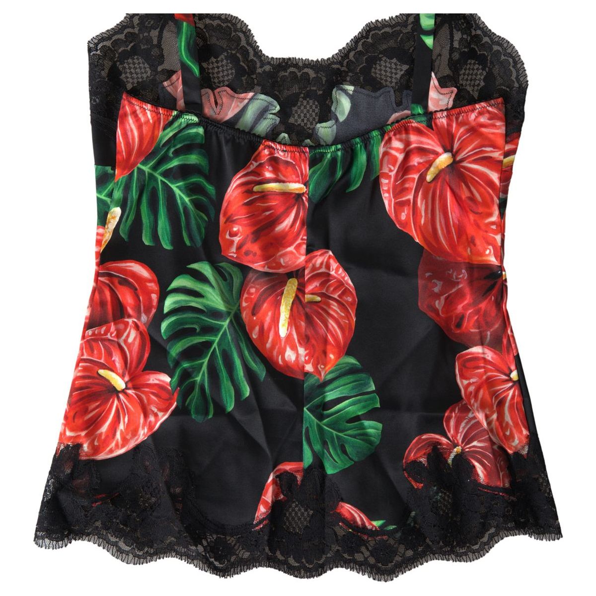 Dolce & Gabbana Anthurium Print Silk Camisole Top black-anthurium-print-silk-camisole-top-underwear