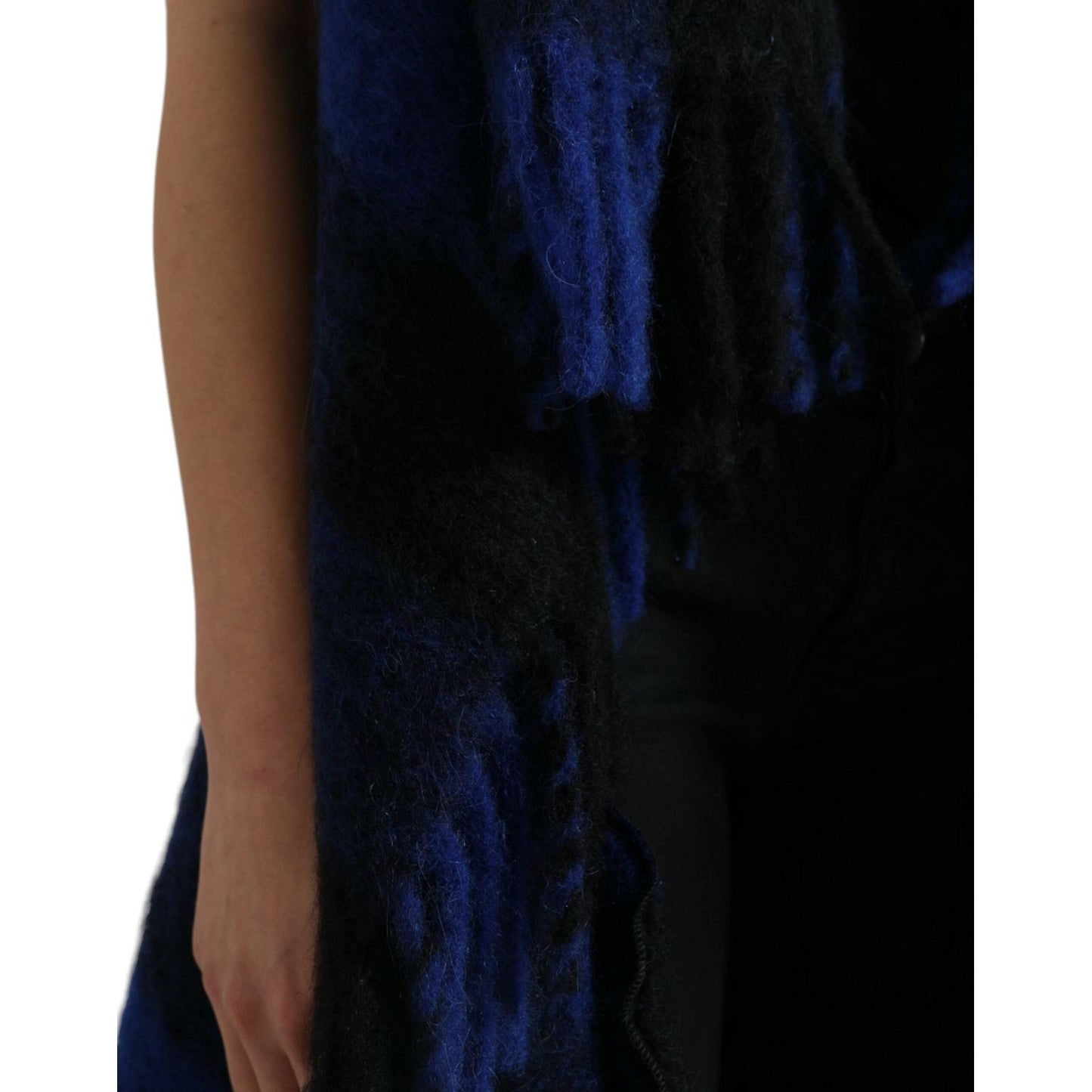 Dolce & Gabbana Elegant Checkered Fringe Poncho Cardigan black-blue-buffalo-check-poncho-coat-sweater