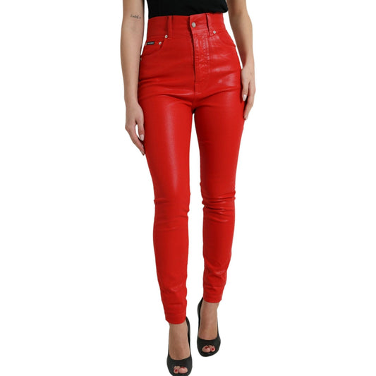 Dolce & Gabbana Elegant High-Waist Stretch Denim in Red red-cotton-high-waist-skinny-denim-jeans