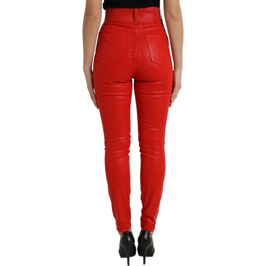 Dolce & Gabbana Elegant High-Waist Stretch Denim in Red red-cotton-high-waist-skinny-denim-jeans