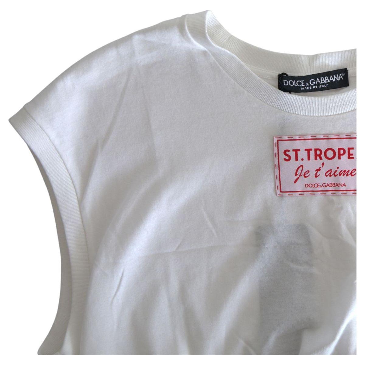 Dolce & Gabbana Elegant White Crew Neck Cotton Tank Top white-cotton-st-tropez-crew-neck-tank-t-shirt