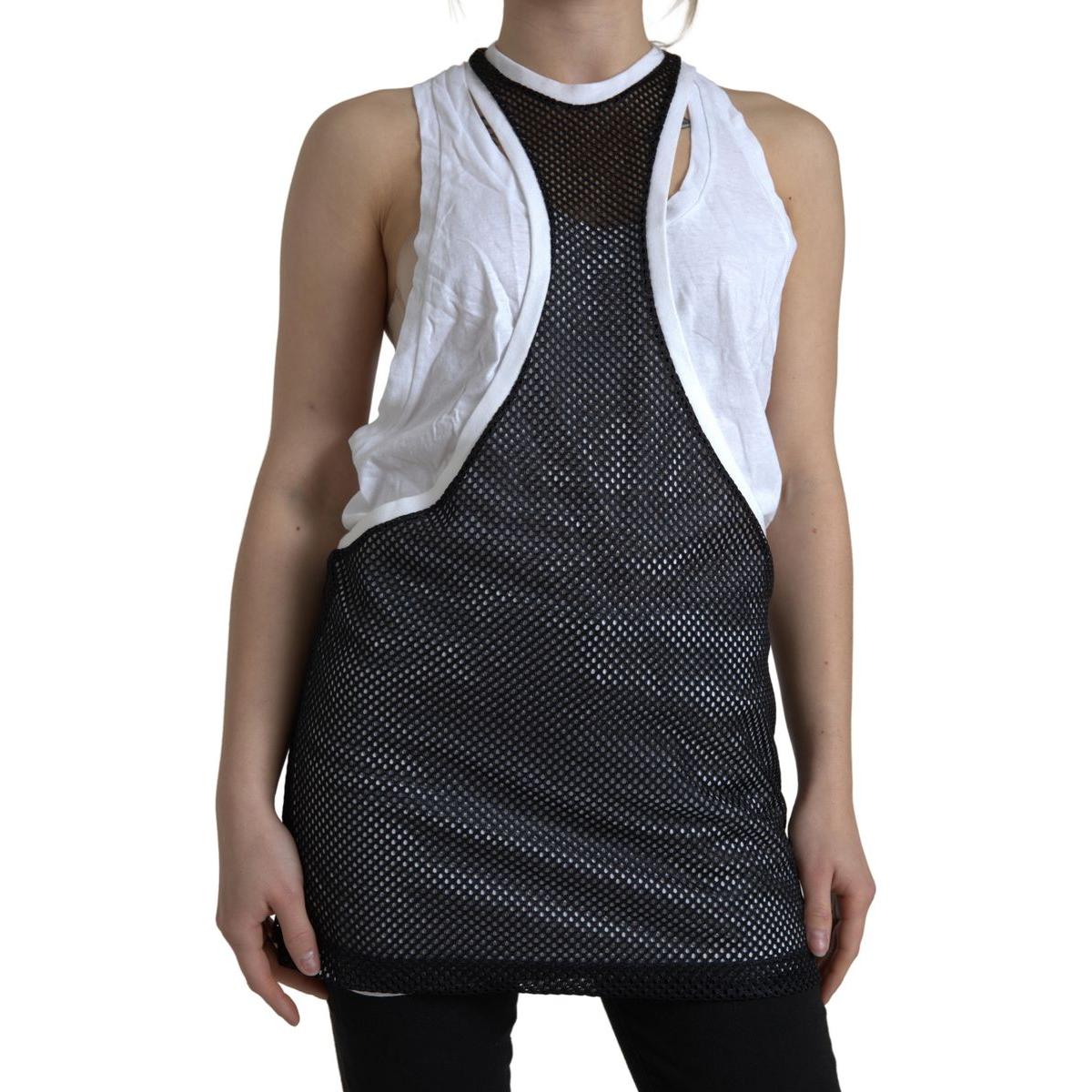 Dsquared² Monochrome Cotton-Linen Blend Tank Top black-white-crewneck-sleeveless-tank-top