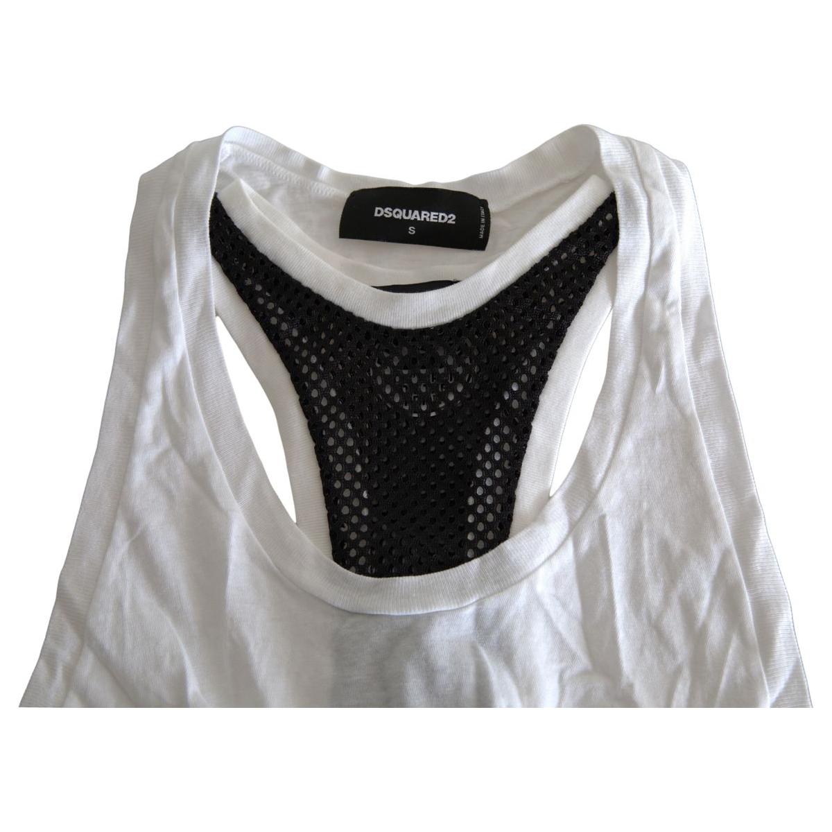 Dsquared² Monochrome Cotton-Linen Blend Tank Top black-white-crewneck-sleeveless-tank-top