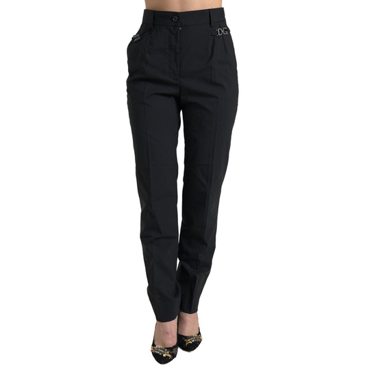 Dolce & Gabbana Elegant High-Waist Tapered Wool Pants black-wool-high-waist-tapered-pants-1