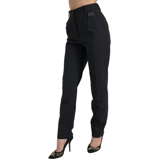 Dolce & Gabbana Elegant High-Waist Tapered Wool Pants black-wool-high-waist-tapered-pants-1