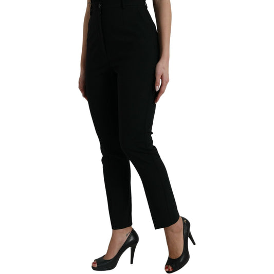 Dolce & Gabbana Elegant High Waist Tapered Wool Pants black-wool-high-waist-tapered-pants-3