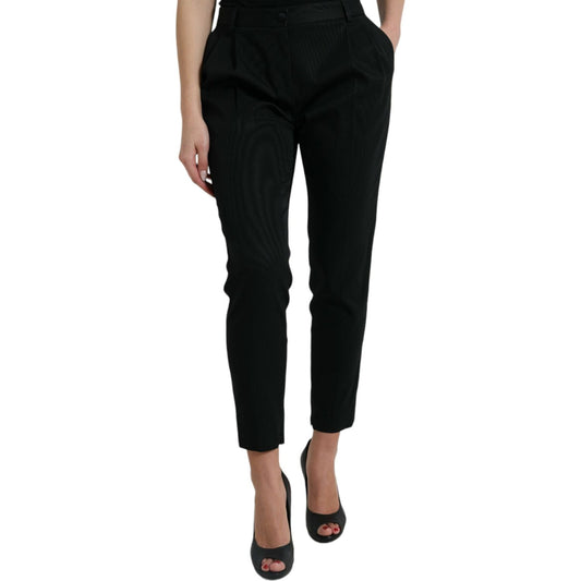 Dolce & Gabbana Black Wool High Waist Cropped Tapered Pants black-wool-high-waist-cropped-tapered-pants