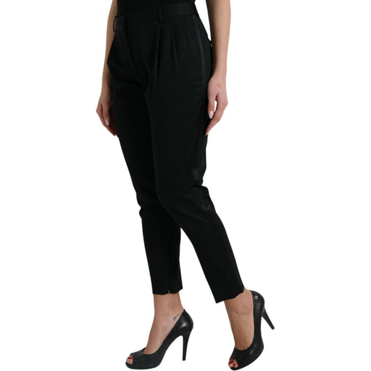 Dolce & Gabbana Elegant High-Waist Tapered Cropped Pants black-wool-high-waist-cropped-tapered-pants