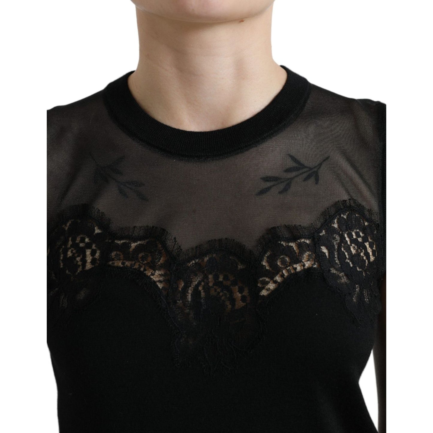 Dolce & Gabbana Elegant Lace Trim Sleeveless Tank Top black-cashmere-lace-trim-sleeveless-tank-top