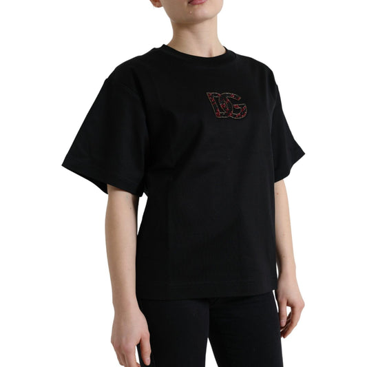 Dolce & Gabbana Elegant Black Crystal-Embellished T-Shirt black-cotton-dg-crystal-crewneck-tee-t-shirt