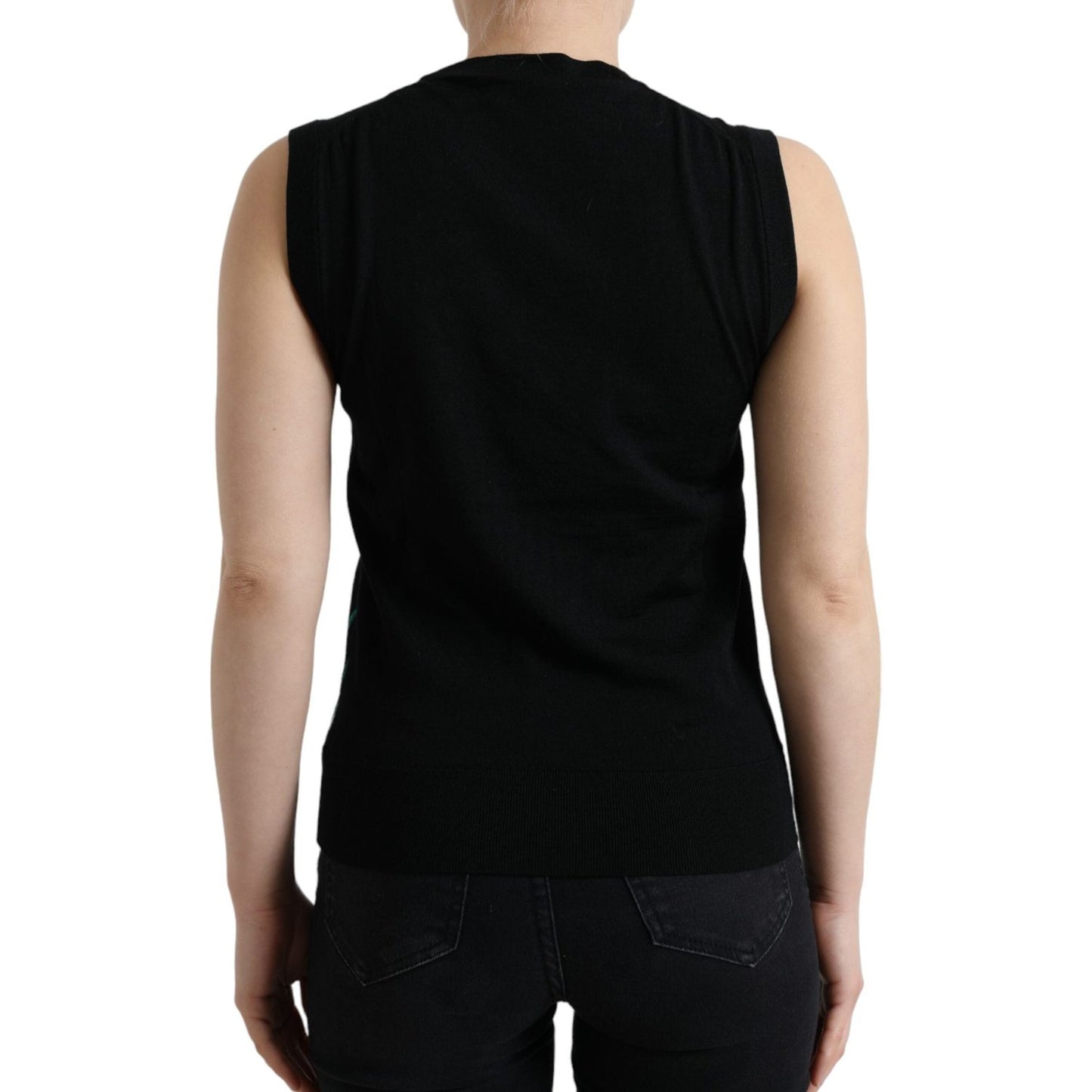 Dolce & Gabbana Elegant Crew Neck Wool Silk Tank with Bird Embroidery black-bird-wool-knit-sleeveless-tank-t-shirt