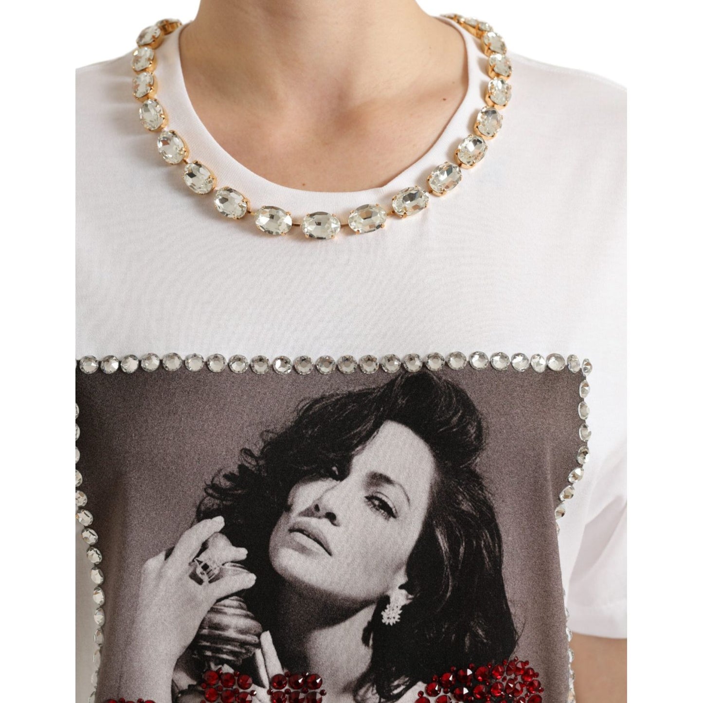 Dolce & Gabbana J.Lo Portrait Crystal Tee – Limited Edition white-crystal-neckline-print-tee-t-shirt