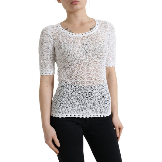 Dolce & Gabbana Elegant White Knitted Round Neck Top white-viscose-knitted-round-neck-tee-t-shirt