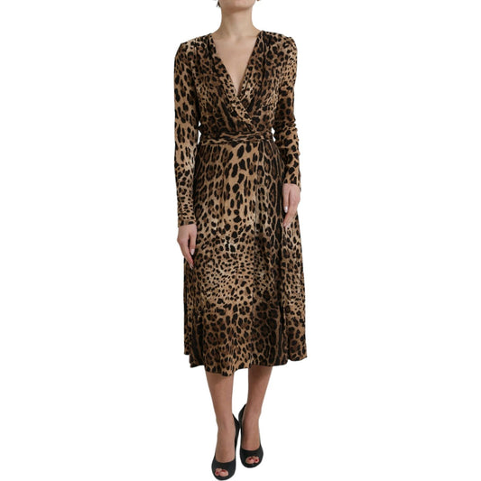 Dolce & GabbanaElegant Leopard Print Wrap-Effect Midi DressMcRichard Designer Brands£1019.00