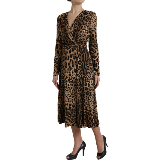 Dolce & Gabbana Elegant Leopard Print Wrap-Effect Midi Dress brown-leopard-print-wrap-effect-midi-dress