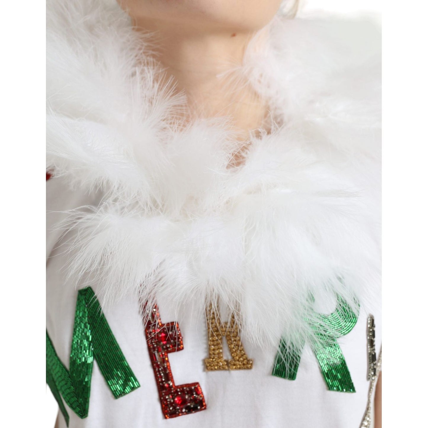 Dolce & Gabbana Elegant Sequin Embellished Cotton Tee white-cotton-christmas-sequin-fur-t-shirt