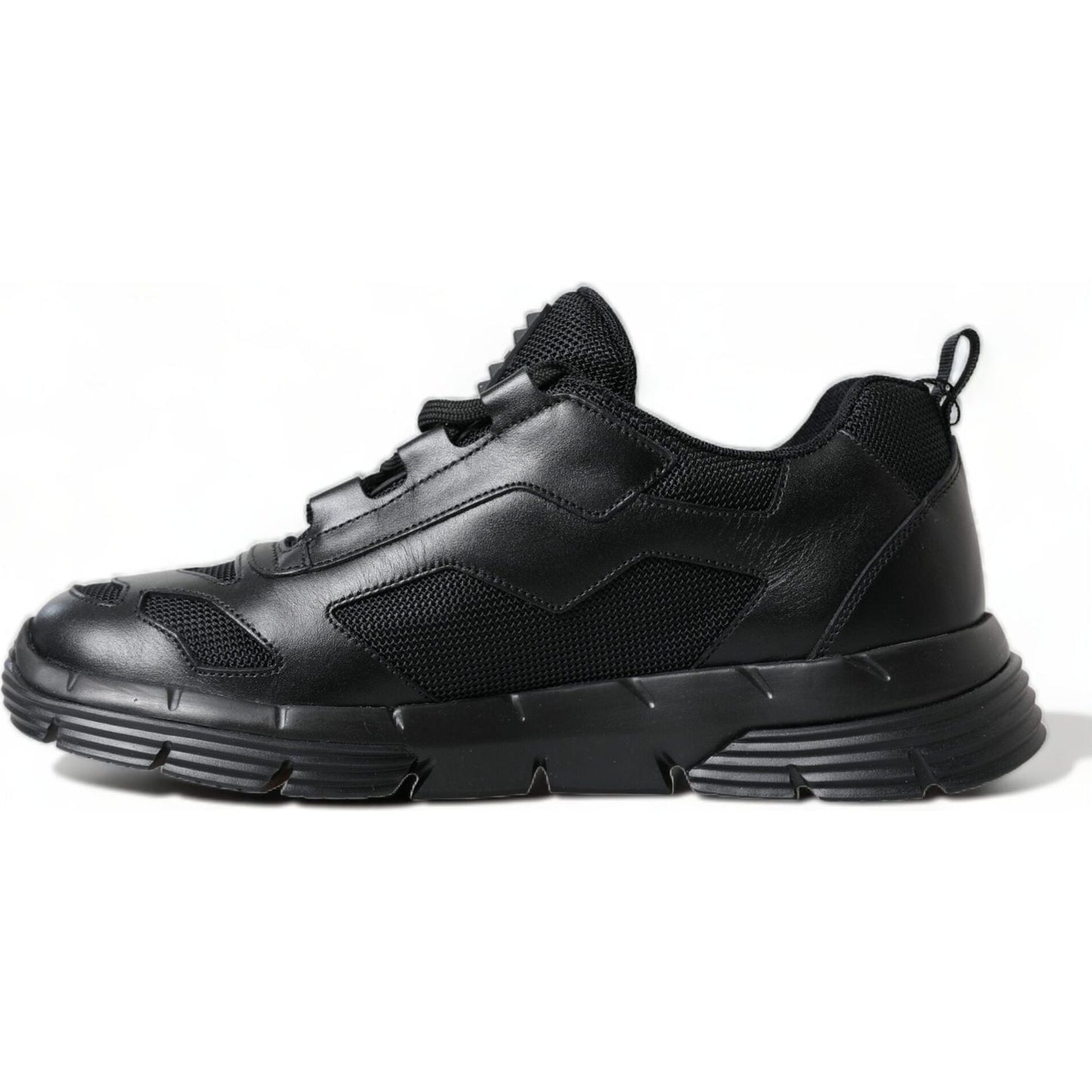 Prada Sleek Low Top Leather Sneakers in Timeless Black black-mesh-panel-low-top-twist-trainers-sneakers-shoes