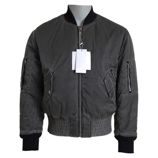 MM6 Maison Margiela Elegant Gray Bomber Jacket Full Zip Closure gray-bomber-zipper-pocket-sleeves-jacket