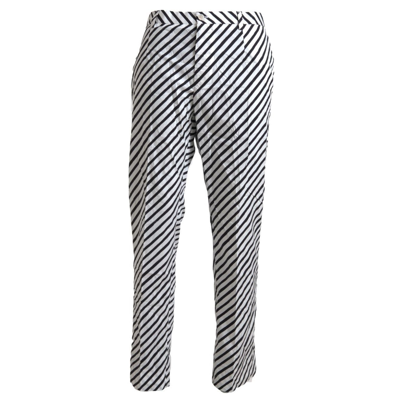 Dolce & Gabbana Elegant Black & White Striped Cotton Pants white-black-cotton-striped-trousers-pants