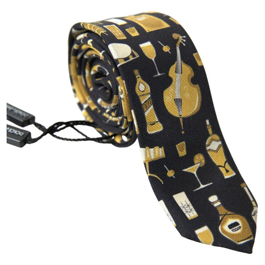 Dolce & Gabbana Exclusive Silk Tie with Musical Print black-yellow-musical-instrument-print-necktie-tie
