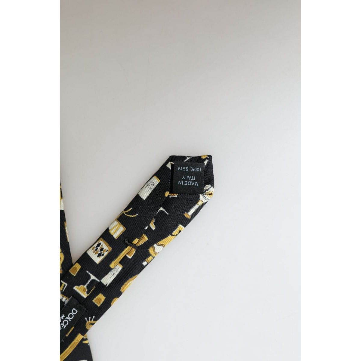 Dolce & Gabbana | Black Yellow Musical Instrument Print Necktie Tie | McRichard Designer Brands