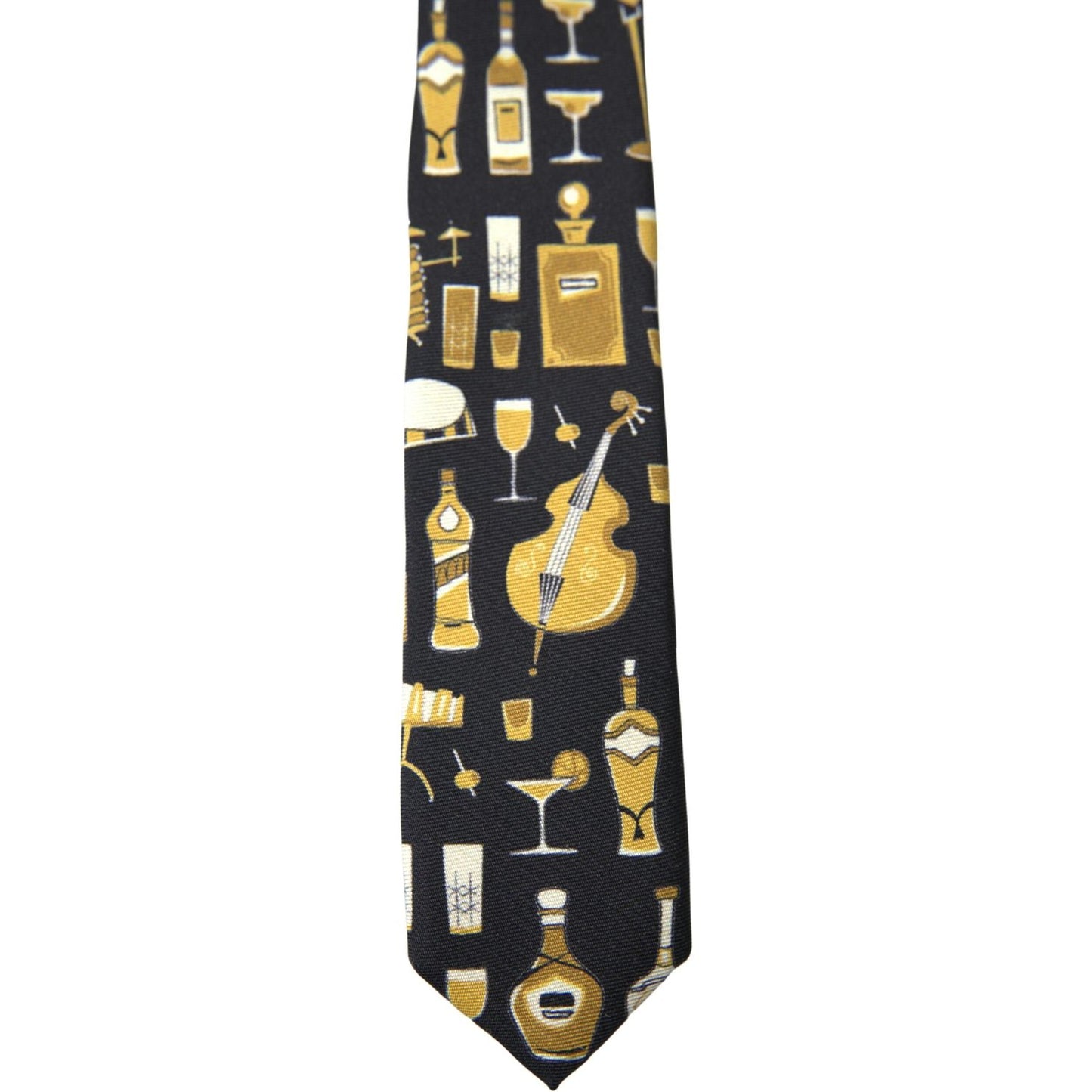 Dolce & Gabbana Exclusive Silk Tie with Musical Print black-yellow-musical-instrument-print-necktie-tie