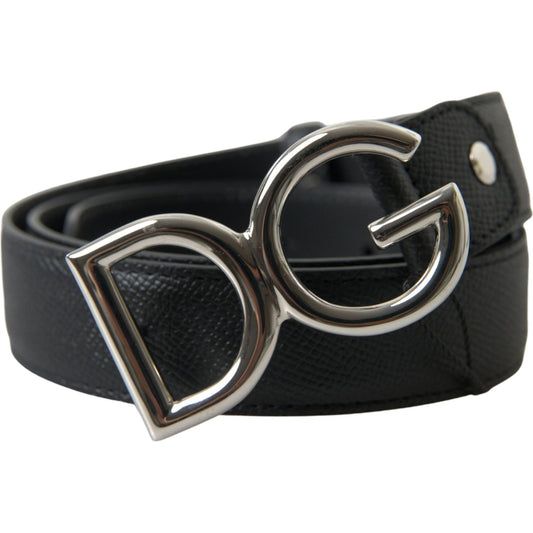 Dolce & Gabbana Elegant Black Leather Belt with Metal Buckle black-leather-silver-logo-metal-buckle-belt 465A4467-scaled-06de9f22-02c.jpg