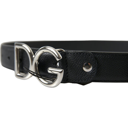 Dolce & Gabbana Elegant Black Leather Belt with Metal Buckle black-leather-silver-logo-metal-buckle-belt