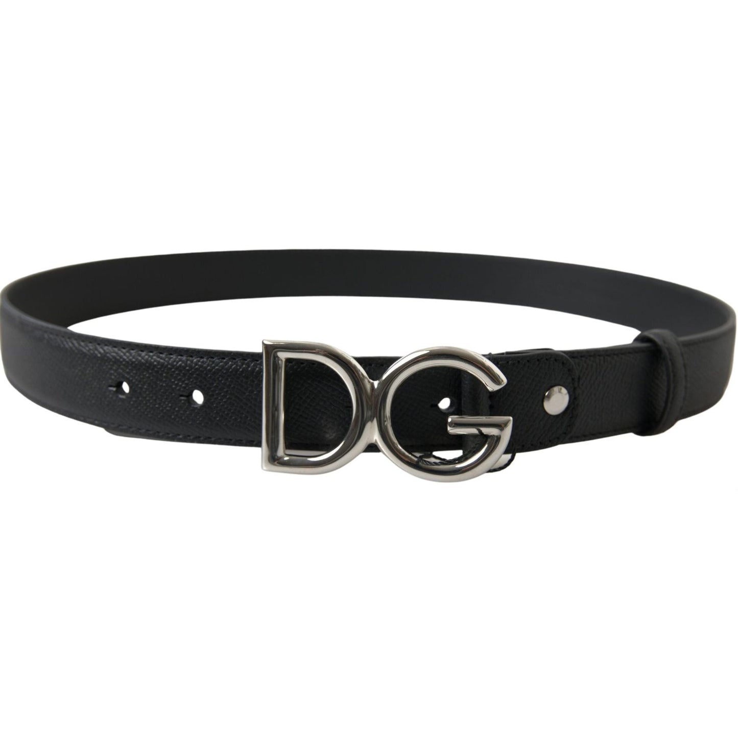 Dolce & Gabbana Elegant Black Leather Belt with Metal Buckle black-leather-silver-logo-metal-buckle-belt