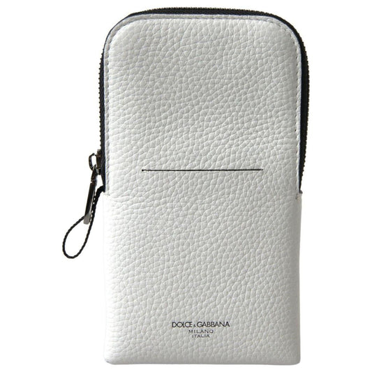Dolce & Gabbana Elegant White Leather Phone Crossbody Bag white-leather-purse-crossbody-sling-phone-bag