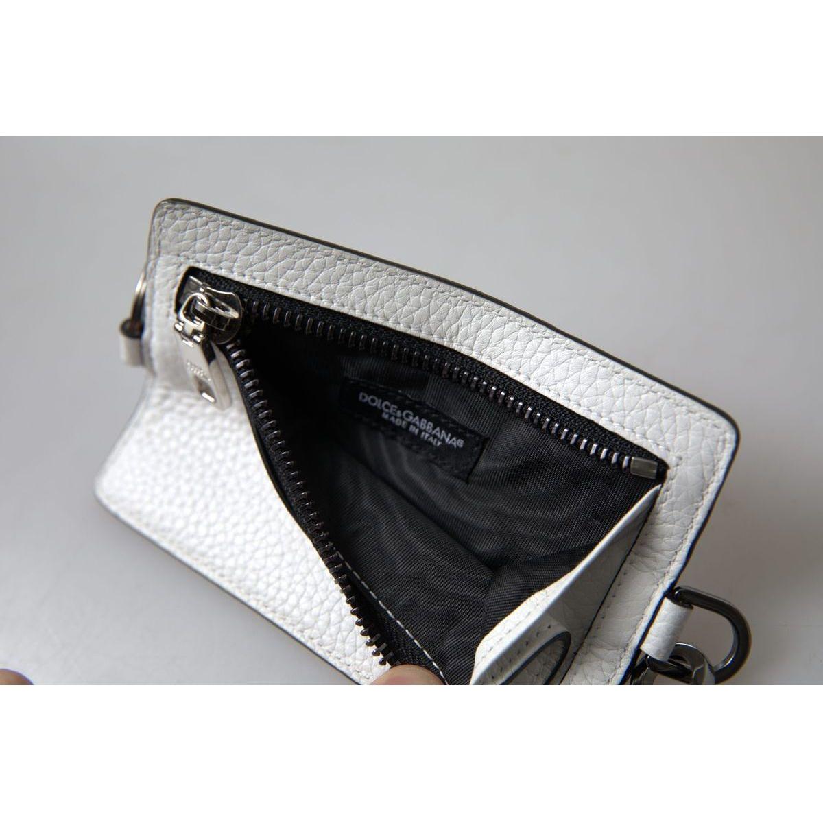 Dolce & Gabbana Elegant White Leather Cardholder Lanyard white-leather-lanyard-logo-card-holder-men-wallet