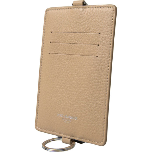 Dolce & Gabbana Elegant Beige Leather Cardholder Wallet beige-leather-lanyard-logo-card-holder-men-wallet