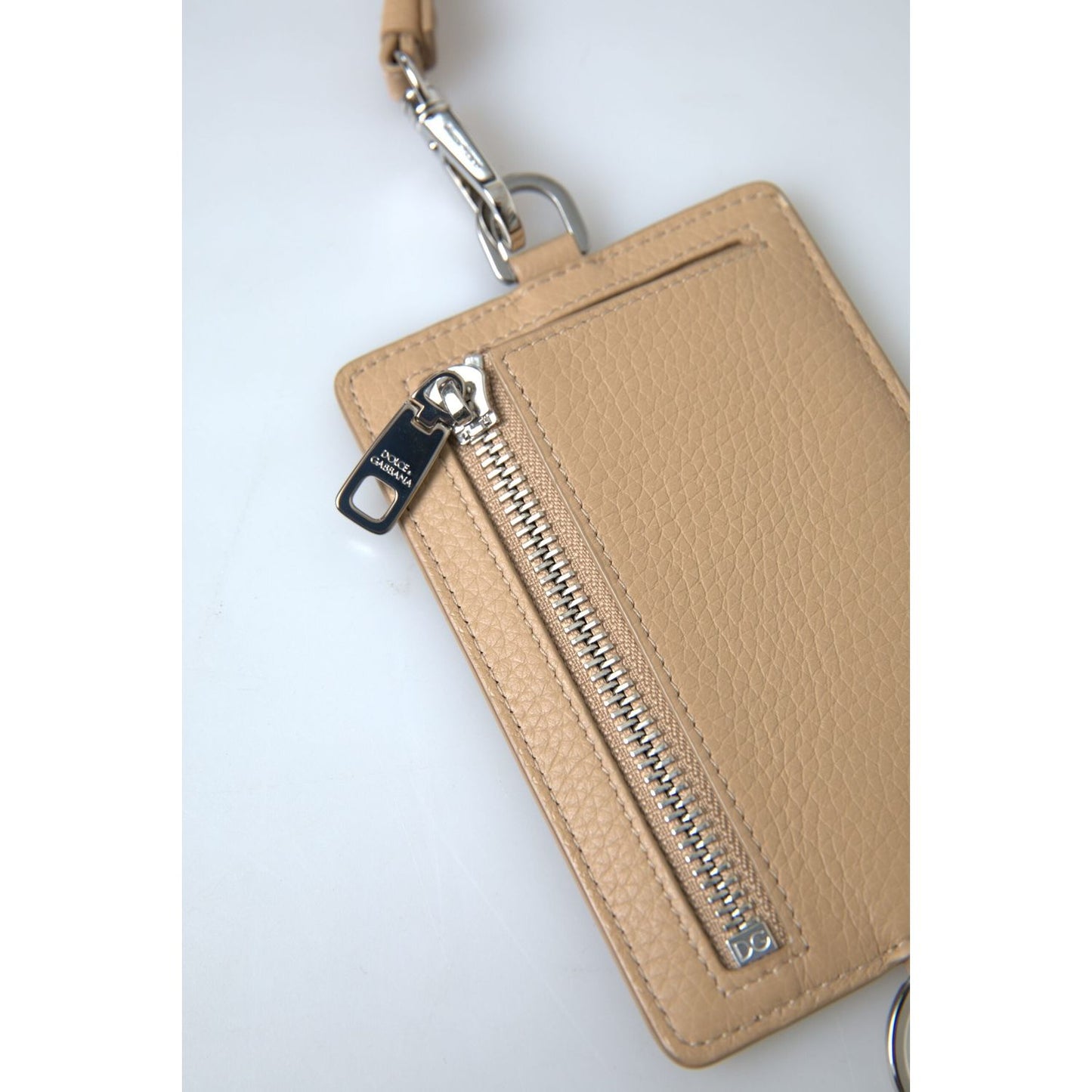 Dolce & Gabbana Elegant Beige Leather Cardholder Wallet beige-leather-lanyard-logo-card-holder-men-wallet
