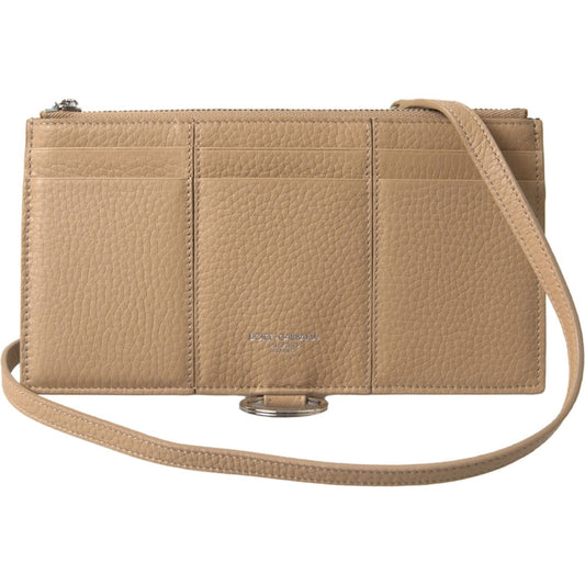 Dolce & Gabbana Elegant Beige Leather Wallet with Detachable Strap beige-leather-shoulder-cardholder-shoulder-strap-wallet