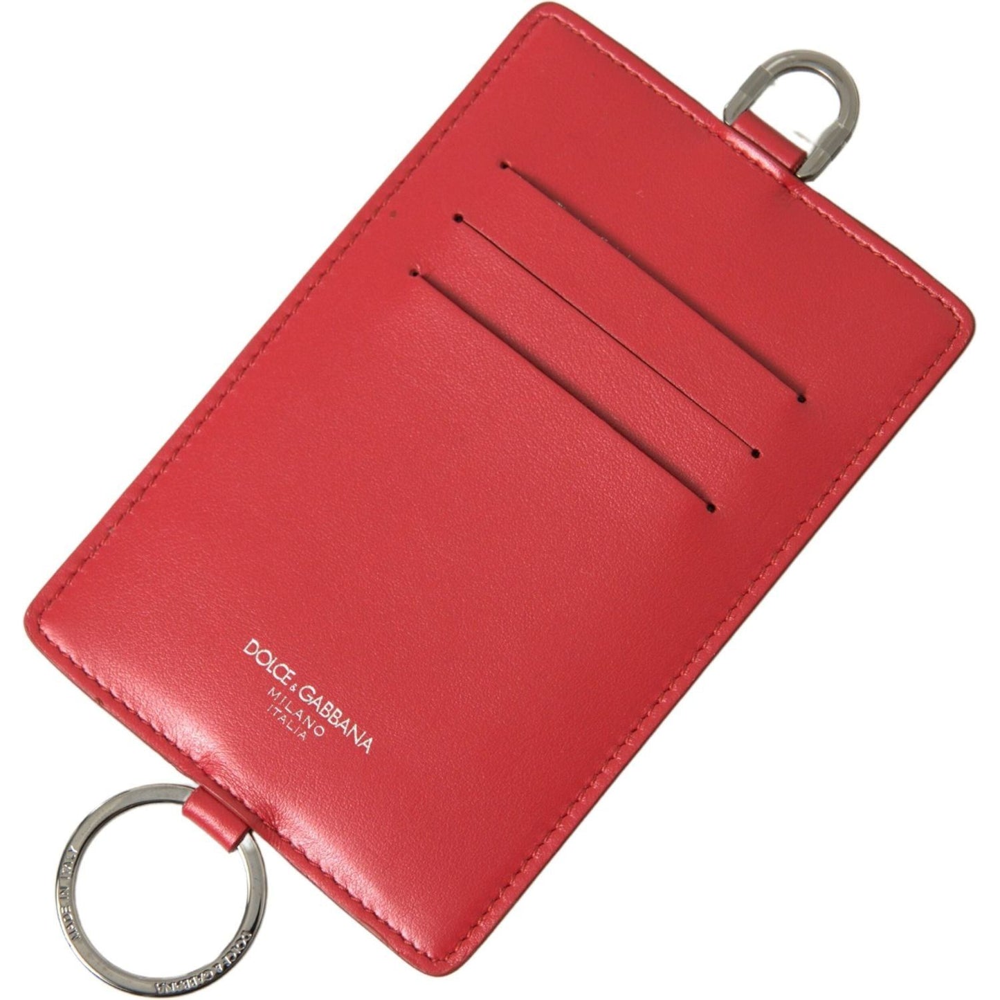 Dolce & Gabbana Elegant Red Leather Lanyard Card Holder red-leather-lanyard-logo-card-holder-men-wallet