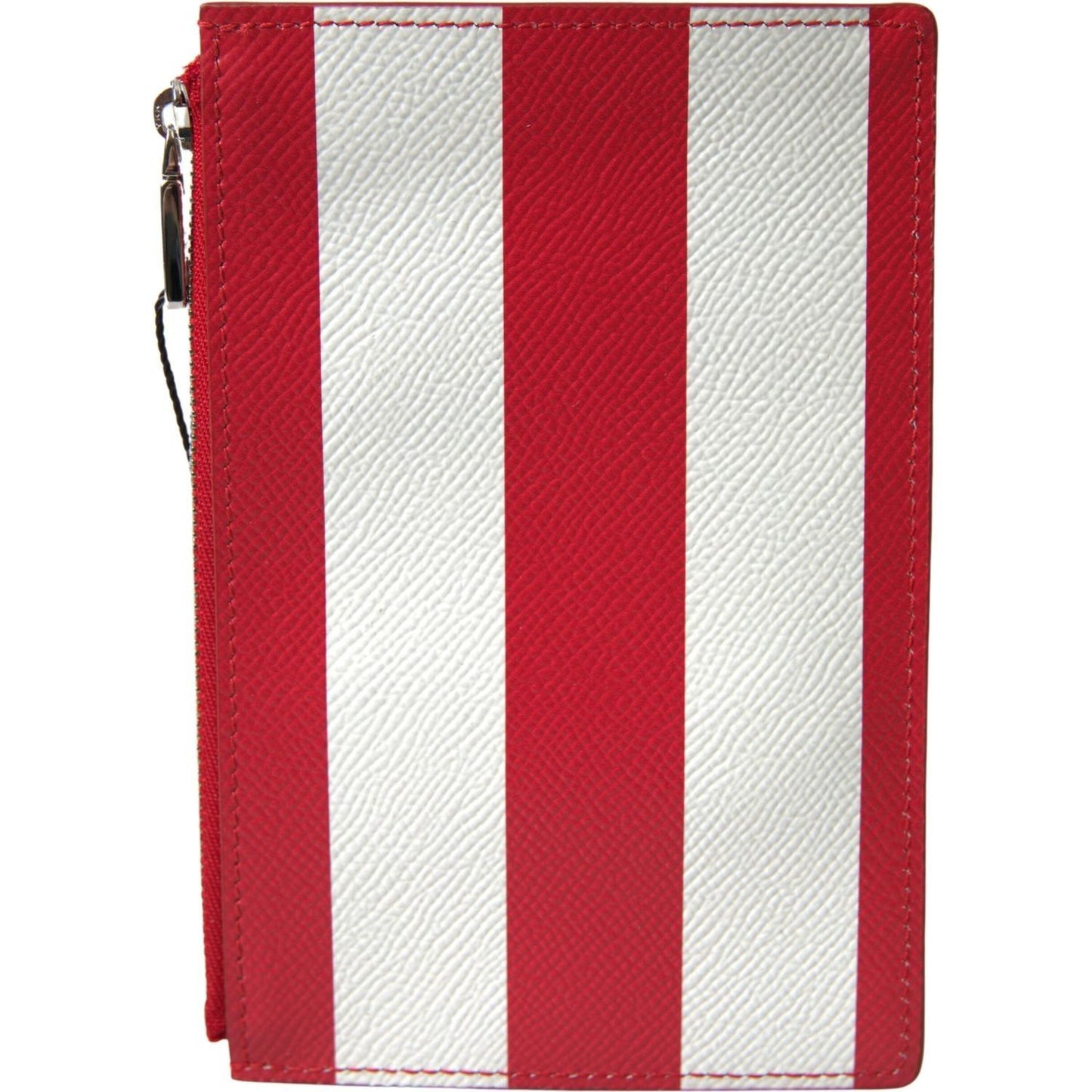 Dolce & Gabbana Elegant Striped Leather Card Holder red-white-leather-dg-logo-zip-card-holder-wallet