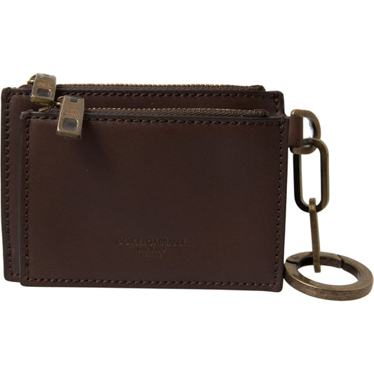 Dolce & Gabbana Elegant Brown Leather Coin Purse Wallet brown-leather-zip-logo-keyring-coin-purse-wallet