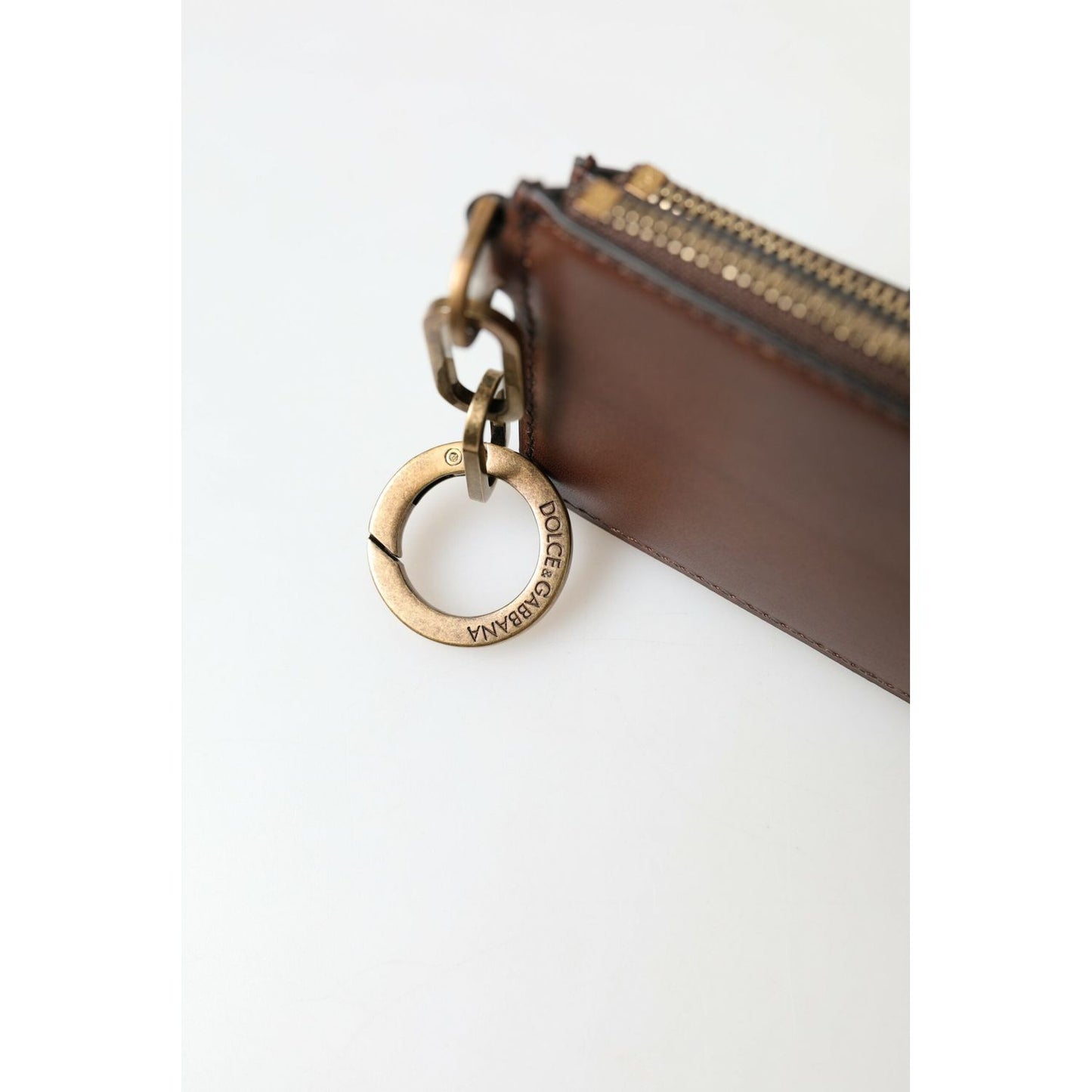Dolce & Gabbana Elegant Brown Leather Coin Purse Wallet brown-leather-zip-logo-keyring-coin-purse-wallet